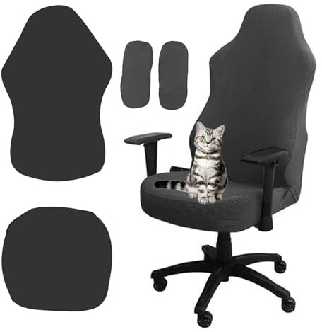 Yixinly Funda para silla de videojuegos, 4 unidades, funda para silla de oficina, elástica, extraíble, lavable, antideslizante, para silla de ordenador, silla de gaming, silla giratoria (gris oscuro)