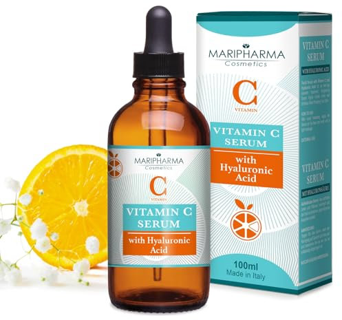 100ml Siero Viso Vitamina C - Illuminante e Antiossidante con Acido Ialuronico, Aloe Vera e Vitamine E, Idratante e Rimpolpante Contorno Occhi MARIPHARMA