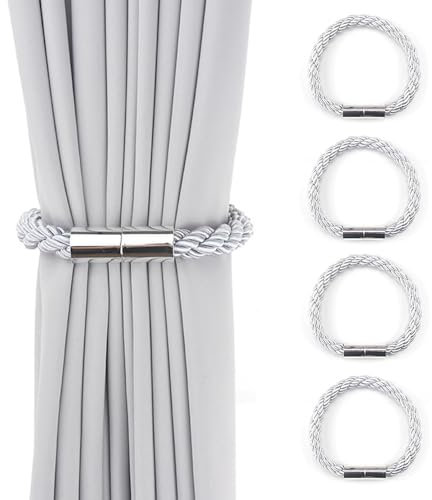 Hsyadazi 4 Pezzi Ferma Tendaggi Magnetico, Ferma Tendaggi per Tende, Clip Decorativi per Tende, Accessorio Moderno per Tende, Ferma Tende Magnetico (Grigio)