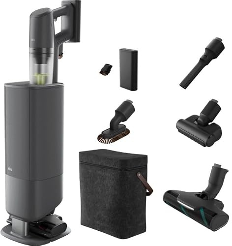 AEG Ultimate 8000 Akku Staubsauger mit Absaugstation, Ersatz‑Akku, von Stiftung Warentest mit GUT (2,5), ETM Testmagazin Sehr Gut, Auto‑Modus, für alle Böden, 25V Akku, 400 ml, Dunkelgrau, AP83A25XNX