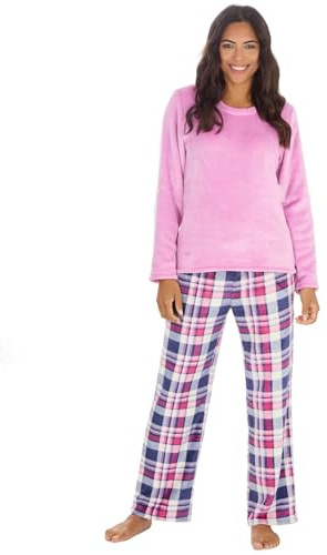 Style It Up Pyjama 2 pièces imprimé pour femme – Vêtement d'intérieur en polaire chaude et confortable pour elle – Disponible dans une gamme de tailles et de couleurs, bleu/carreaux, 44-46