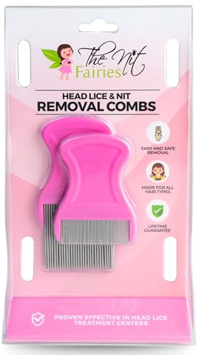 TheNitFairies - Professional Head Lice Comb for Kids/Adults, Unique Comb Design for Effective Head Lice Treatment, Fine Stainless Steel Teeth, Made for All Hair Types (Long, Short, Curly) - Pack of 2