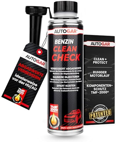 AUTOGAR® Benzin Clean Check 250ml I Abgasreiniger Additiv zur HU/AU Vorbereitung I reinigt Kraftstoffsystem & Einspritzanlage I Wasser binden im Tank I ruhiger Motorlauf für Benzinmotoren