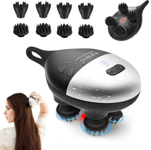 Kopfmassagegerät Elektrisch, IPX7 Wasserdicht Kabelloses Kopfmassage mit 8 Massageköpfen, 3 Massagemodi & 4 Vibrationsstufen, USB Wiederaufladbar, scalp massager für Entspannung, Tiefenreinigung