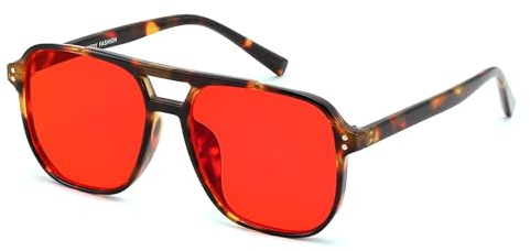 FEISEDY Retro 70er Blaulichtfilter Brille 99.99% Blaulicht-Blockierende Gaming Brillen Computerbrille für Herren Damen Rot Getönt G2835