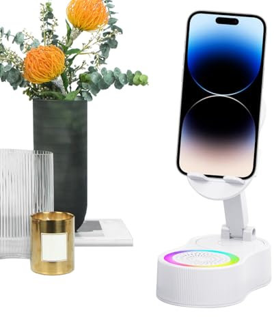 Opilroyn - Soporte para teléfono con altavoz de inducción, soporte de audio inalámbrico con iluminación RGB - Base de sonido para dispositivos móviles y escucha música vídeo streaming grabación TV