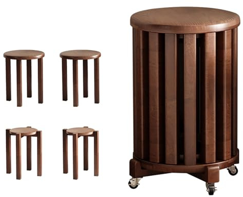 DKPLOE Hocker Stapelbar Holz 4er Set Holzhocker Rund Stapelbare Aufbewahrung Platzsparend Geeignet füR Schlafzimmer Wohnzimmer Und Esszimmer(Braun)