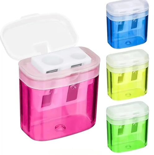 Anspitzer mit Behälter, 4 Stück Spitzer mit Dose, Doppelloch Bleistiftspitzer, 4 Farben Manueller Pencil Sharpener, Anspitzer mit Behälter Klein für Schule, Büro & Zuhause