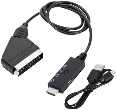 WIKRQIHL Convertidor HD de 1 m de Scart a HDMI, Compatible con vídeo y Audio 1080P, Adaptador, Cable Micro USB de 5 V CC, Accesorios for decodificadores.(HD to SCART 90cm)