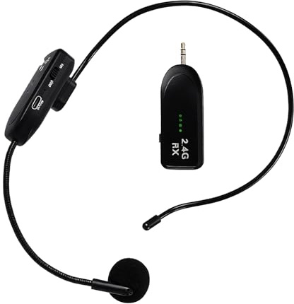 GAOUTO Wireless Mikrofon Headset, 2.4G Kabelloses Headset Mikrofon, Wiederaufladbares Drahtloses Lautsprecher mit Akkuanzeige 20m Reichweite Für Lautsprecher Unterricht Konferenzen Sprachverstärker