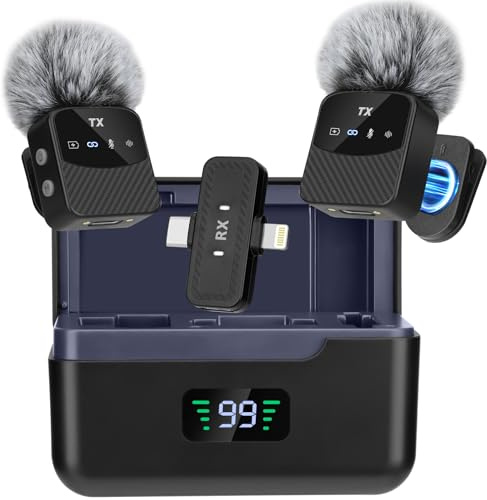YUANRAN Mini microphone cravate sans fil pour iPhone/Android/tablettes, mini micro magnétique avec réduction du bruit, autonomie de 25 h avec étui de charge, microphone à revers sans fil pour