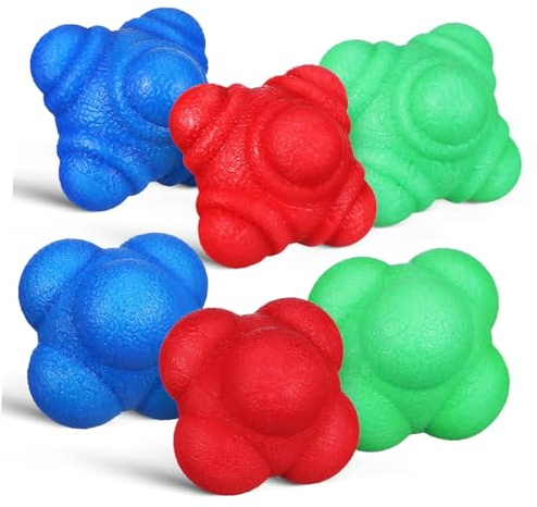 Zerodeko 6 Stück Hexagonale Reaktionsbälle aus Gummi Verschleißfest und Stoßfest für Hand Augen Koordination und Agility Training im Fitnessstudio oder Trainingsbereich