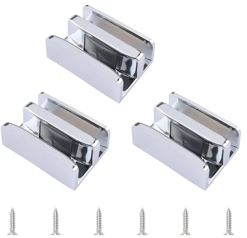 INCREWAY Lot de 3 guides de douche coulissants argentés en plastique avec vis stabilisateurs unilatéraux pour portes de douche