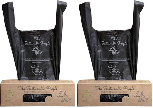 The Sustainable People 160 Sacs pour déchets canins compostables à domicile - Certifié OK compost HOME - Grands et Extra Épais (18 micromètre), Sûrs et Résistants à l’humidité (Lot de 2)