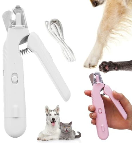 Auriiktch Lichtschere Pro, Die 2-in-1 LED-Krallenschere für sichere Pfotenpflege ohne Angst, Krallenschere für Hunde mit Licht, Leiser Motor Nagelschere (White)