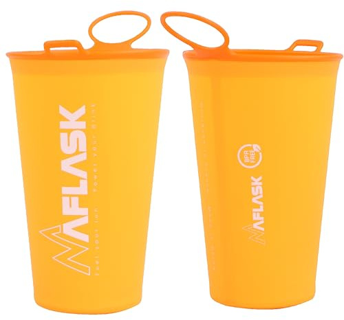 MAFLASK® Softcup 200 ml – Lot de 2 Gobelets Souples Sans BPA, Ultra-Légers, Pliables, pour Running, Trail, Randonnée et Hydratation Outdoor (ORANGE)