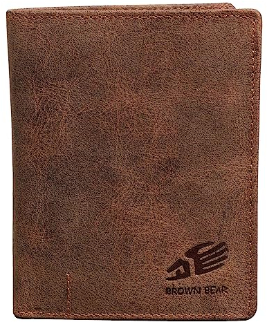 Geldbörse Leder Braun Vintage | Herren & Damen | RFID-Schutz mit Münzfach | Portemonnaie Echtleder | Geldbeutel Hochformat Reißverschluss innen | BB Design 2051 HBR