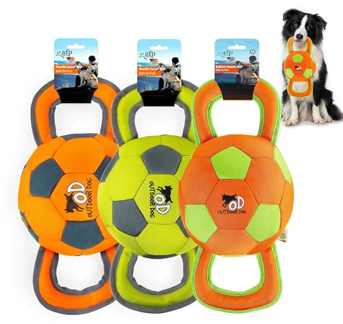 ALL FOR PAWS Ballistic Handle Ball Dog Toy with Squeaker, Interactive Handle Tug of War Ball Toy for Small Medium Large Dogs (Receive one of The Three Colors)