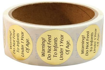 Mann Lake Infant Warning Labels Do not Feed to Infants Under 1 Year, Self-Adhesive, Easy-to-Apply, Multi-Surface Applicable, Gold Foil, 250 Count (1.5 inches)