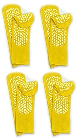 Secure Step Double-Sided Tread Non Slip Safety Socks, 4 Pair (X-Large, Yellow)