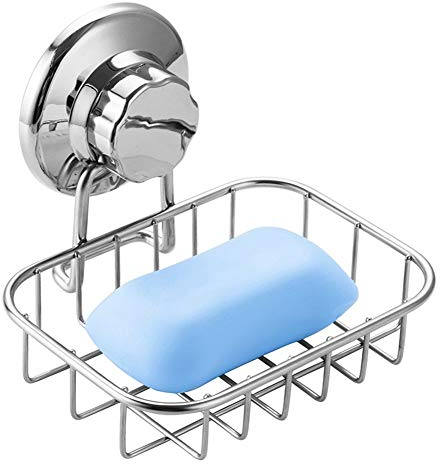 SANNO Shower Soap Dish Super Powerful Vacuum Suction Cup Soap Holder For Sponge, Shower, Bathroom, Tub and Kitchen Sink, Strong Rustproof Stainless Steel Wall Mounted Soap Rack