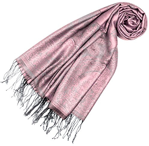 Lorenzo Cana Designer Pashmina hochwertiger Damen Markenschal jacquard gewebtes Paisley Muster 70 cm x 180 cm Modal rosa silber Schaltuch mit Fransen Frauenschal Tuch 93309