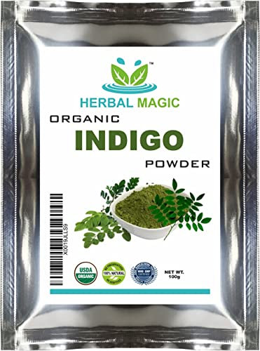 Herbal Magic's Organic Indigo Powder for Hair, USDA, Herbal Hair Dye, Natural Hair Mask/Color - Free from Fillers & Preservatives-100g