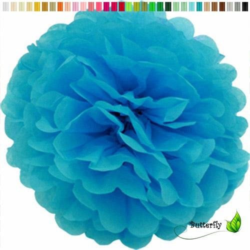 Creativery 10 Papier Pompon 20cm Set (türkis 340) // Pompom Bommel Papier Kugel Seidenpapier Pompon Blumen Deko Hängedeko Raumdeko