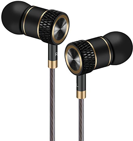 Auricolari,Cuffie ad alta Definizione, isolamento acustico, ottimi bassi progettati per iPhone, iPod, iPad, lettori MP3, Samsung Galaxy, Nokia, HTC, exc. (Nero e oro)