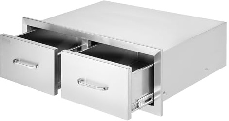 VEVOR Cassettiera Cassetto Doppio Accesso Orizzontale da 30 x 20 x 10 Pollici, Cassette Doppio Argento in Acciaio Inossidabile, Cassettiera da Cucina Aperto con Maniglia Uso in Stoviglie Armadietti | Cassetto della spazzatura / porta / combo, per griglia grill da terrazza, porta di accesso, maniglia, guida scorrevole liscia