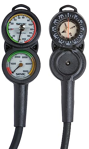 SEAC Sub Console 3 Pressure Depth Gauge and Compass, Red, One Size (0600012005000A)