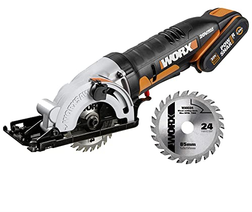 WORX WX527 Akku Handkreissäge WorxSaw 20V - Tauch- und Sägeschnitte bis zu 27mm, Einhandbedienung, Ideal für Holz, Dünnes Metall, Keramik und Kunststoffe, Schwarz