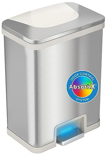 iTouchless 13 Gallon Automatic Step Sensor Trash Can with Odor Control System, Stainless Steel Kitchen Pedal Touchless Garbage Bin, White