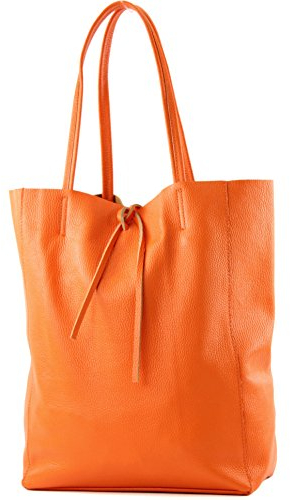 modamoda de T163 Damen Leder Shopper Schultertasche Large mit Innentasche handmade in Italy, Farbe:Orange