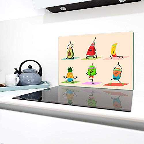 QTA | Cache-plaques de cuisson 80 x 52 cm Plaque de protection anti-éclaboussures en verre Plaque de protection en verre Plaque de cuisson Couvercle en céramique Fruits