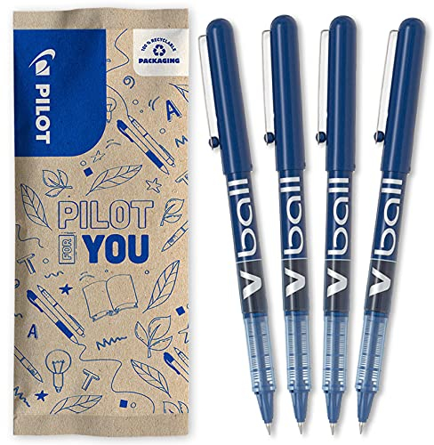 Pilot - Set di 4 V-Ball 05 - Penne Roller con Inchiostro Liquido - Punta Conica Fine per una Scrittura Fluida e Precisa - Asciugatura rapida - Blu - Punta Fine