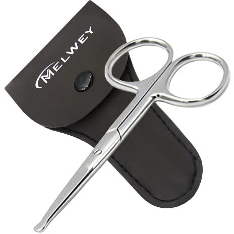 Rounded Stainless Steel Small Facial Hair Scissors, 3.7 Inches - Rounded Tip Scissors for Nose Hair, Mustache, Beard, Eyebrows, Eyelashes & Baby Nails
