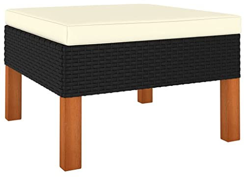 vidaXL Eukalyptusholz Massiv Fußbank mit Sitzpolster Sitzhocker Fußhocker Fußablage Gartenhocker Hocker Garten Balkon Terrasse Poly Rattan