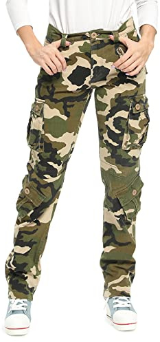 Womens Stretch Cargo Work Camo Pants Combat Tactical Work Travel Pants with Pockets Camo M Size 4