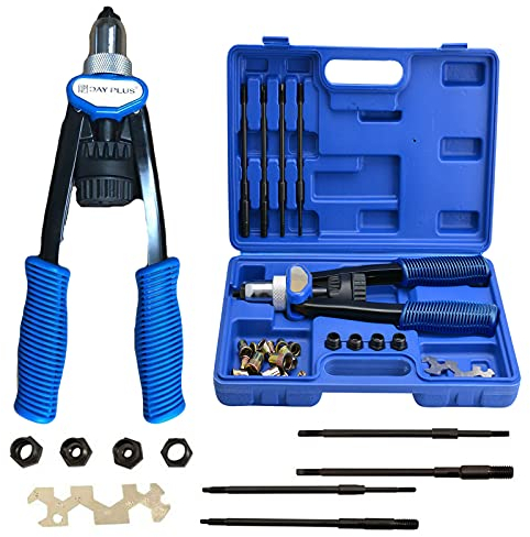 Nietmutternzange & Blindnietzange Set Professional Nietmutter-Werkzeug Mit 150 Nietmuttern M5 M6 M8 M10 M12 Gewinde Nuss Nieten (Inkl. M5 - M12 je Modell 30 Stück, insgesamt 150 Muttern)