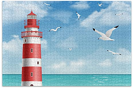 Linomo Puzzle 1000 Teile,Sommer Meer Leuchtturm Möwe Puzzle für Erwachsene Kinder Erwachsenenpuzzle, Geschicklichkeitsspiel für die ganze Familie
