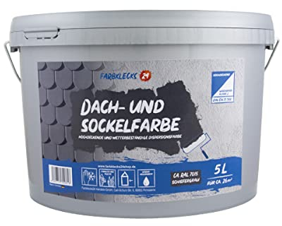 Farbklecks24 Dach und Sockelfarbe 5L ca. RAL 7015 Schiefergrau Dispersionsfarbe, Dachfarbe
