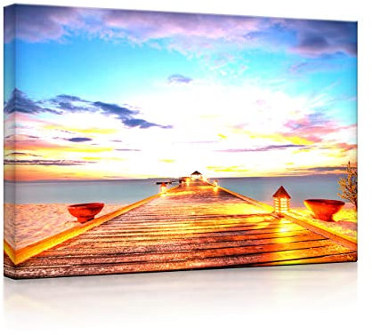 lightbox multicolor | LED Leinwandbild | Holzsteg im Sonnenuntergang auf den Malediven | 60x40 cm | Fully Lighted