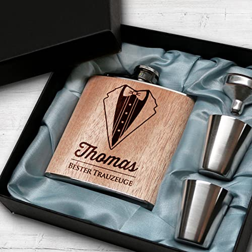 Pixelstudio Trauzeugen Geschenke Mann Holz Flachmann Trauzeuge mit persönlicher Gravur