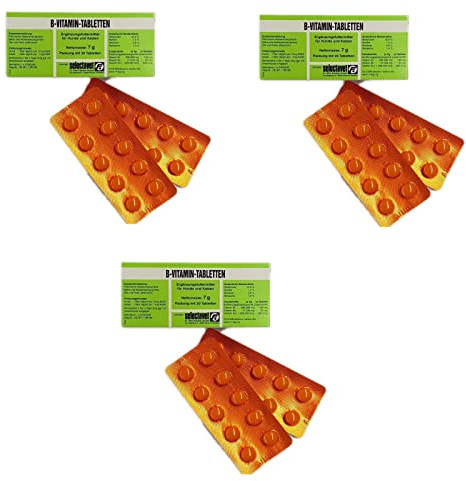 Selectavet Comprimés de vitamine B | Lot de 3 x 20 comprimés | Complément alimentaire pour chiens et chats | Vitamines B pour les situations de carence et les troubles digestifs