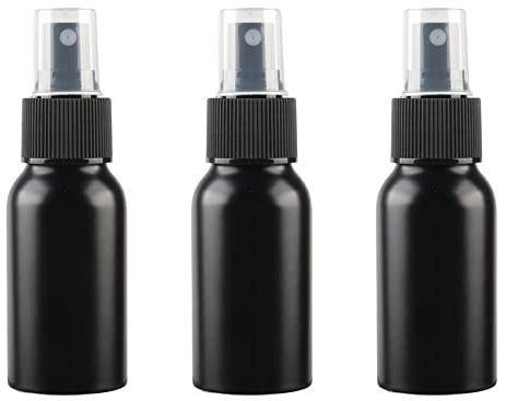 ZEOABSY Pack of 3 Empty 50ml Black Aluminium Spray Bottle Refillable Aluminum Bottles with Black Fine Mist Sprayer Metal Spray Bottles for Perfume Hair Garden Travel, Funnel