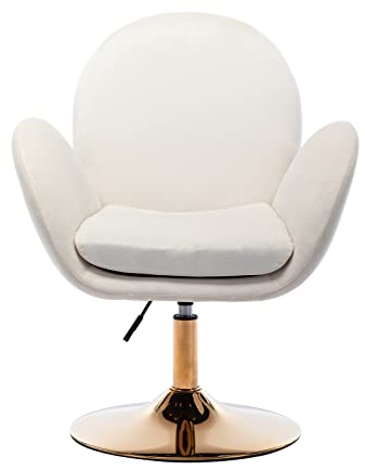 chairus Samt Polsterstuhl Ergonomisch Drehstuhl Schminkstuhl ohne Rollen Höhenverstellbar Gepolstert Sessel für Wohnzimmer Schlafzimmer (Beige)
