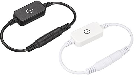 sourcing map LED Touch Inline Dimmer 5/12/24V 2A DC Cord Tact Switch Controller for Single Color Emitting Diode Strip Light, Black White, Pack of 2