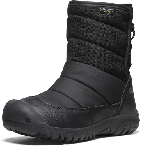 KEEN Unisex-Child Puffrider Insulated Waterproof Durable Easy On Snow Boots, Black/Steel Grey, 3