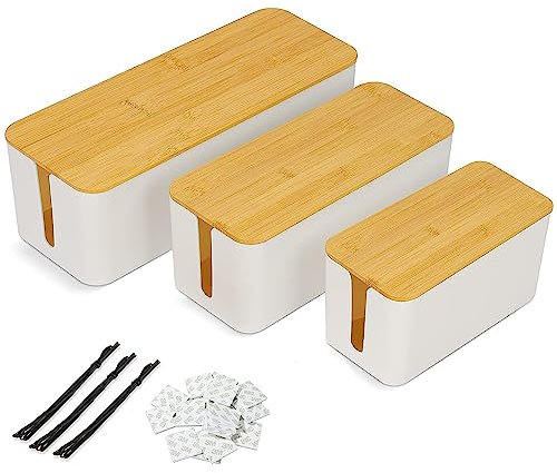 MIVIDE 3 Tailles Boite Cache Cable Blanc, Boite de Rangement Cable avec Couvercle, Boîte Câbles Multiprise pour Protection de Câble et Prise Electriques